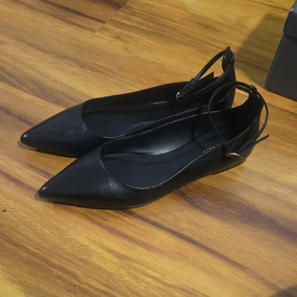 Black Pointed-Toe Slingback Flats